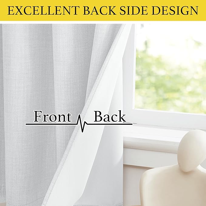NICETOWN Faux Linen Curtain Valances for Kitchen Over Sink, Farmhouse Light Filtering Privacy Window Covering for Bathroom, Short Curtains for Cabinet, W52 x L24 inch, 2 Panels, Greyish White