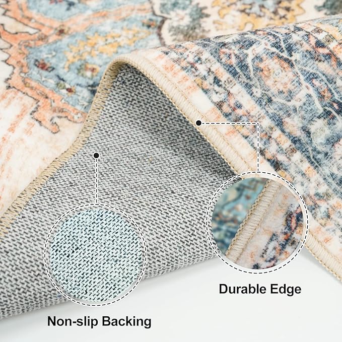TOPRUUG Washable Runner Rug 4x12 - Hallway Runner Rug Kitchen Rugs and Mats Non Skid Washable Waterproof Carpet Runner for Living Room Bedroom Bathroom (Blue, 4X12)