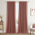 Dusty Rose 100% Blackout Linen Curtains 102 Inch Length 2 Panels Set for Girls Bedroom Back Tab Thermal Insulated Black Out Drapes Room Darkening Farmhouse Style for Bedroom Window Curtains 52x102