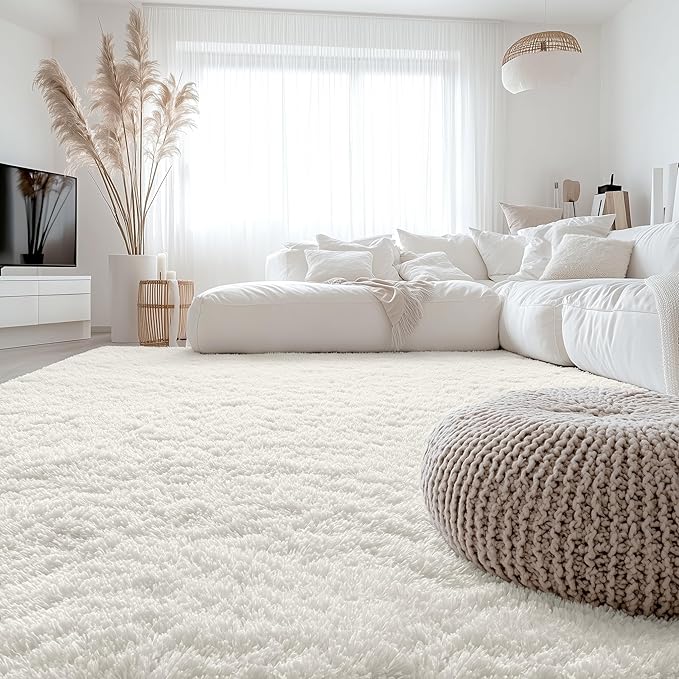 OLANLY 6x7 Area Rugs for Living Room Bedroom, Machine Washable Soft Fluffy Shaggy Bedside Rug, Indoor Floor Carpet for Kids Girls and Boys, Dorms, Nursery Rooms, Home Decor Aesthetic, Ivory