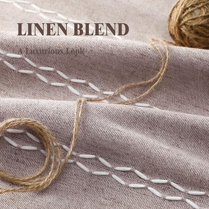 Purple Boho Blackout Curtains 2 Panels 84 Inch for Living Room Bedroom, Purple Linen Texture Farmhouse Curtains with Tassels and White Cotton Embroidery Vintage Rustic Country Western