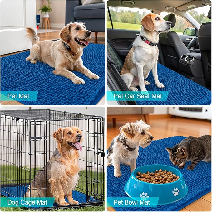 OLANLY Dog Door Mat for Muddy Paws 40x24, Absorbs Moisture and Dirt, Absorbent Non-Slip Washable Doormat, Quick Dry Chenille Mud Mat, Entry Indoor Entryway Carpet for Inside Floor, Deep Navy Blue
