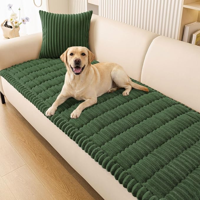 Smiry Couch Cover for Dogs Washable, Non Slip Fuzzy Pet Couch Covers for 3 Cushion Sofa Pet Friendly, Thick Soft Sofa Slipcovers Cushion Protector (Dark Green, 27.6" x 70.9")