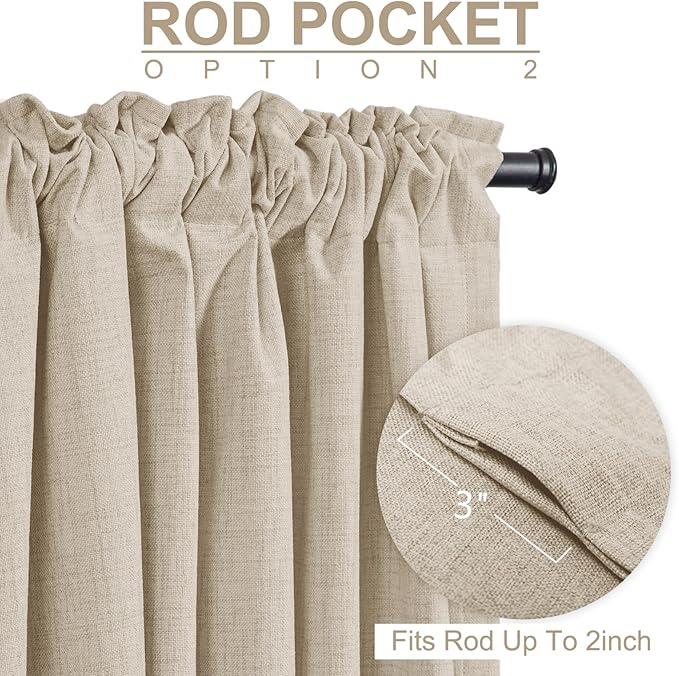 100% Blackout Shield Linen Blackout Curtains for Bedroom 120 Inches Long, Back Tab/Rod Pocket Living Room Drapes, Thermal Insulated Blackout Curtains 2 Panels Set, 50" W x 120" L, Oatmeal