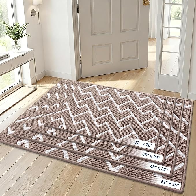 OLANLY Front Door Mat, Non-Slip Rubber Backing, Dirt Resistant and Absorbent, Washable, Easy to Clean Low-Profile Indoor Doormat for Back Door, Entryway, Inside Entrance, 32x20, Brown