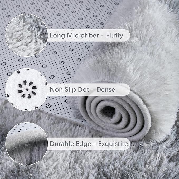 Chicrug Soft Runner Rugs for Bedroom Living Room Plush Fluffy Rug 2x4 Feet, Shag Furry Area Rug Carpet Non Shedding for Nursery Children Kids Girls Room Home Decorative, Grey and White