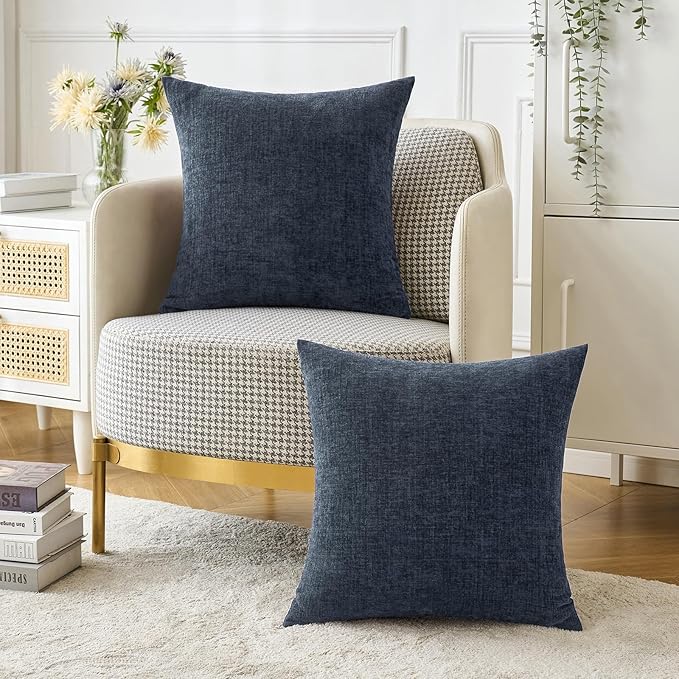 MIULEE Pack of 2 Couch Throw Pillow Covers 18x18 Inch Soft Navy Blue Chenille Pillow Covers for Sofa Living Room Solid Dyed Pillow Cases