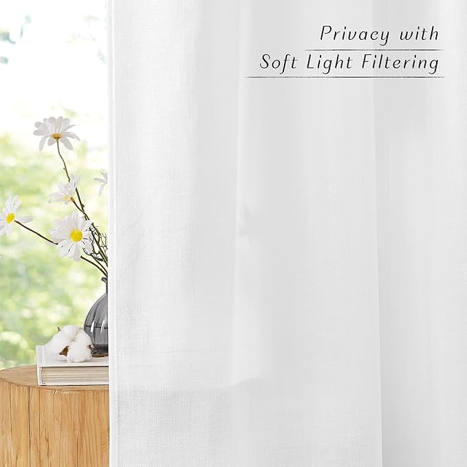 NICETOWN Linen 78 inch Curtains for Kitchen Window, Grommet Thick Flax Linen White Small Window Treatments Privacy Assured with Light Filtering for Cafe/Kids Room, W68 x L78, 2 Panels
