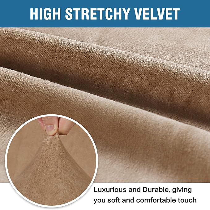 H.VERSAILTEX Stretch Velvet Loveseat Covers for 2 Cushion Couch Covers for Living Room Sofa Covers Slipcovers with Non Slip Straps Bottom, Ultra Thick Comfy Velour (Width 58"-72", Camel)