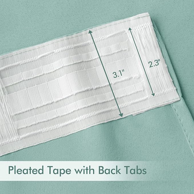 MIULEE Aqua Back Tab Blackout Curtains 90 Inches Long 2 Panels Set for Living Room Bedroom Privacy, Rod Pocket/Pinch Pleat Thermal Insulated Room Darkening Pleated Light Blocking Drapes