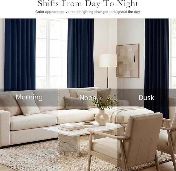 PONY DANCE Living Room Curtains - 42 Wide x 72 Inches Long, Navy Blue Blackout Drapes Thermal Insulated Back Tab & Rod Pocket Curtains/Window Covering for Kids' Room, 2 Panels