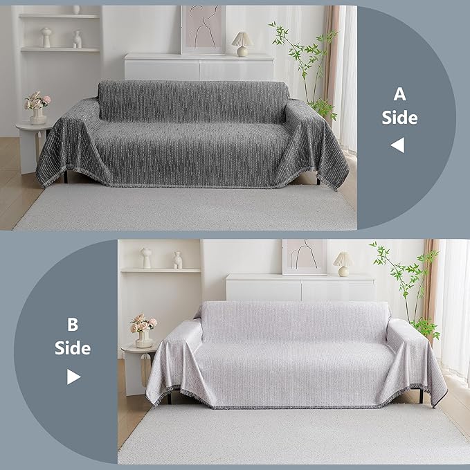 MYSKY HOME Couch Covers for Sofa, Dog Couch Cover Protector, Dark Grey Lines Sofa Covers for Sectional L Shape, Pets Couch Throw Cover Washable Durable Large Couch Cover for Dogs, Cats, 71"X150"