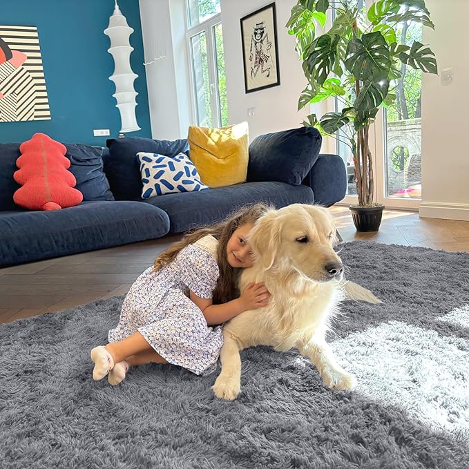 OLANLY 8x10 Machine Washable Large Area Rugs for Living Room, Bedroom, Soft Fluffy Shaggy Bedside Rug, Indoor Floor Carpet for Kids Girls and Boys, Dorms, Nursery, Home Decor Aesthetic, Light Grey