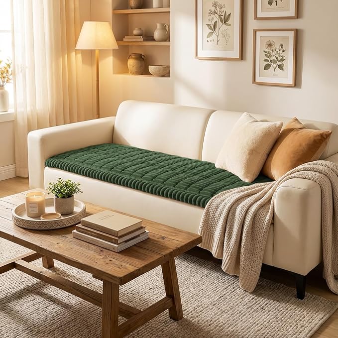 Smiry Couch Cover for Dogs Washable, Non Slip Fuzzy Pet Couch Covers for 3 Cushion Sofa Pet Friendly, Thick Soft Sofa Slipcovers Cushion Protector (Dark Green, 27.6" x 47")