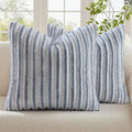 decorUhome Cozy Faux Fur Throw Pillow Covers 18x18 Set of 2 Decorative Soft Plush Striped Modern Farmhouse Boho Couch Pillow Cases with Velvet Back for Sofa Bed Living Room, Grey White