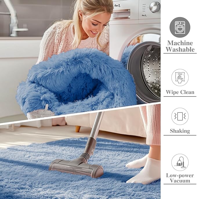 OLANLY 5x7 Machine Washable Large Area Rugs for Living Room, Bedroom, Soft Fluffy Shaggy Bedside Rug, Indoor Floor Carpet for Kids Girls and Boys, Dorms, Nursery, Home Decor Aesthetic, Blue