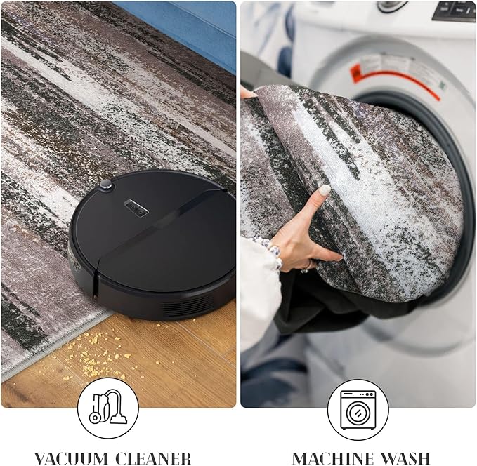 Lansny Modern Abstract Runner Rug 2.6x10, Dark Light Brown White Washable Long Kitchen Runner Non-Slip Soft Hallway Rug Runner Thin Print Faux Wool Carpet for Entryway Bedroom Laundry Room Indoor