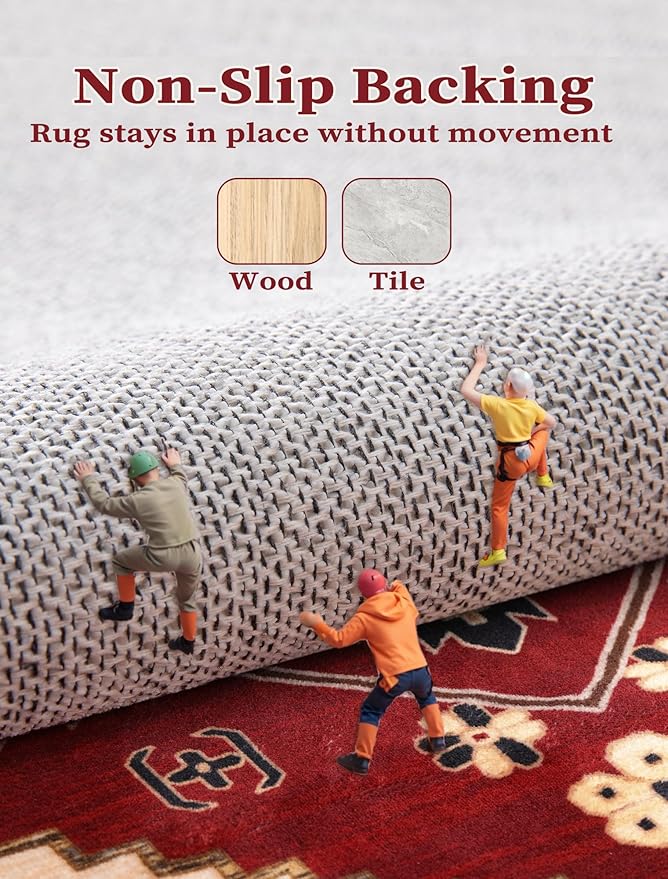 SERISSA Runner Rug for Hallways, 2'6"x12' Washable Non Slip Kitchen Runner Rug, Extra Long Boho Rug Ultra Soft Vintage Red Black Print Floor Carpet for Bedroom Hallway Entryway Bathroom Laundry Room