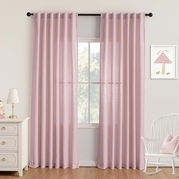 MYSKY HOME Pink Curtains 72 Inch Length for Nursery Girls Bedroom, Semi Sheer Door Curtains for Closet Doorways Boho Farmhouse Back Tab Soft Light Filtering Drapes, 50" Wide, Light Pink, Sets of 2