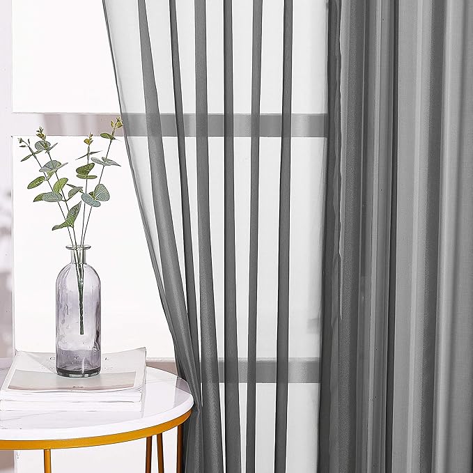 NICETOWN Dark Grey Sheer Curtains 90 inches Long 2 Panels, Grommet Top Soft Voile Sheer Airy & Lightweight Window Treatment for Boys Room/Living Room, W54 x L90