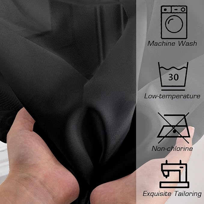 Simplebrand Black Sheer Curtains 90 Inches Long, Light Filtering Rod Pocket Solid Color Window Sheer Curtain Panels, Elegant Curtains & Drapes for Living Room, Bedroom 2 Panels (Black, 42" W x 90" L)