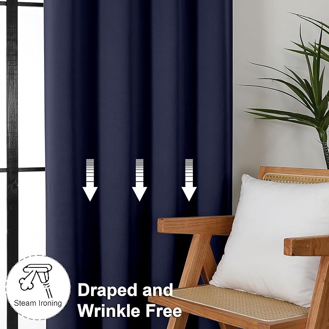 Simplebrand Ava Navy Blue Short Blackout Curtains for Bedroom 45 Inches Long 2 Panels Set, Solid Thermal Insulated, Energy Saving Window Treatment Curtains Blackout Drapes, W40 x L45 Inch, Navy Blue