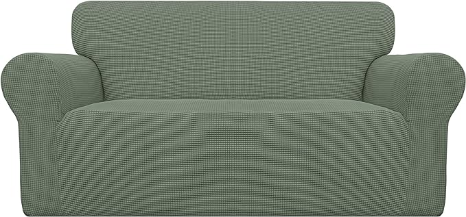 Easy-Going Stretch Oversized Loveseat Slipcover 1-Piece Sofa Cover Furniture Protector Couch Soft with Elastic Bottom for Kids Polyester Spandex Jacquard Fabric Small Checks Greyish Green