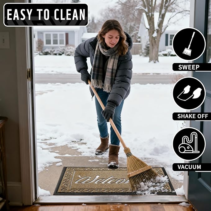 Yimobra Welcome Mat, Heavy Duty Sturdy Door Mats for Home Entrance Outdoor Indoor, Front Doormat for Outside Patio Floor Entry Porch Garage Office, Waterproof, Low Profile, 36x24, Brown