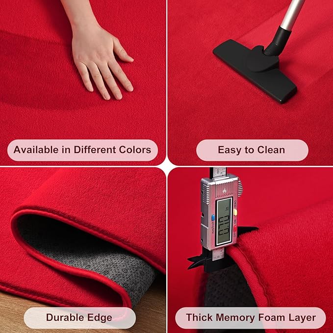 Amearea 5x5 Square Area Rugs for Bedroom Living Room, Modern Red Thickened Memory Foam Rug, Fluffy Indoor Washable Rugs Non Slip Minimalist Carpet for Kids Boys Girls Dorm Nursery Room Decor