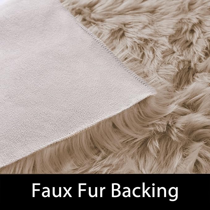 Latepis Shag Area Rugs 4x6 Machine Washable Faux Fur Rug Brown Beige Fluffy Carpet for Living Room Shaggy Plush Rug for Bedroom Floor Home Decor Rectangle