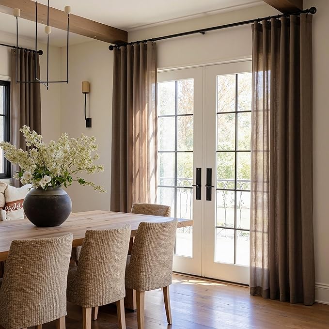 MYSKY HOME 108 Inches Long Dark Brown Sheer Curtains for Living Room 2 Panel Sets Light Filtering Window Drapes for Sliding Door Back Tab Draperies Floor to Ceiling Curtains Soft, 50" Wide