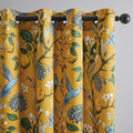 Topfinel 90 Inches Long Curtains & Drapes 2 Panels, Unique Nature Luxury Elegant Colorful Dark Floral Hummingbird Patterned Rustic Mustard Yellow Grommet Drapes for Classroom Room Office Closet 52x90