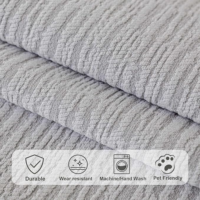 Soft Waterproof Chenille Cover Washable, Non Slip Sectional Sofa Covers for 3 Cushion Couch Sofa L Sharped Sofa Slipcover for Pets, Furniture Protector (1 PCS 36"x70" Light Grey)