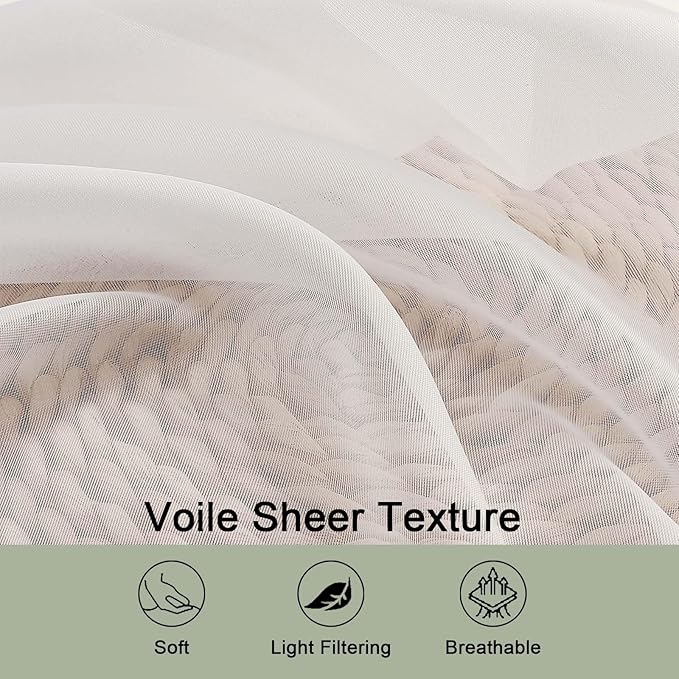 OWENIE Ivory Sheer Curtains 68 Inch Length 2 Panels Set for Bedroom Living Room, Light Filtering Voile Sheer Curtains, Airy Rod Pocket Farmhouse Curtain, Ivory, Each 42Wx68L inch