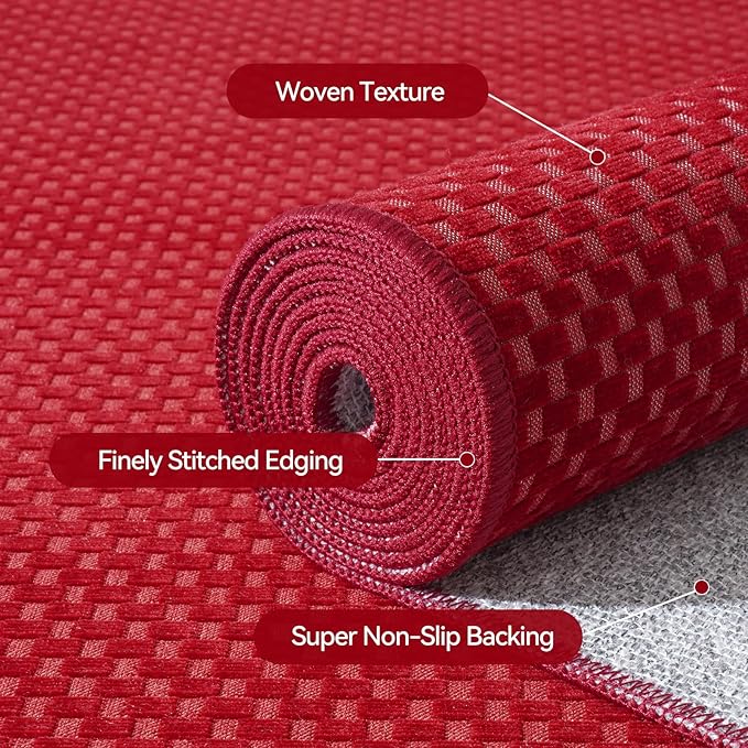 YDKGL 2x8 ft Hallway Runner Rug Extra Long Boho Woven Kitchen Runner Rugs Mat Non Slip Washable, Soft Entryway Laundry Hall Floor Runner Carpet for Indoor Backdoor Bedroom Hallway Living Room, Red