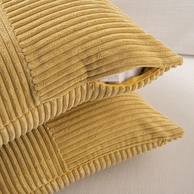Fancy Homi 2 Packs Mustard Yellow Decorative Throw Pillow Covers 16x26 Inch for Living Room Couch Bed, Rustic Farmhouse Boho Home Decor, Soft Striped Corduroy Rectangle Accent Cushion Case 65x40 cm