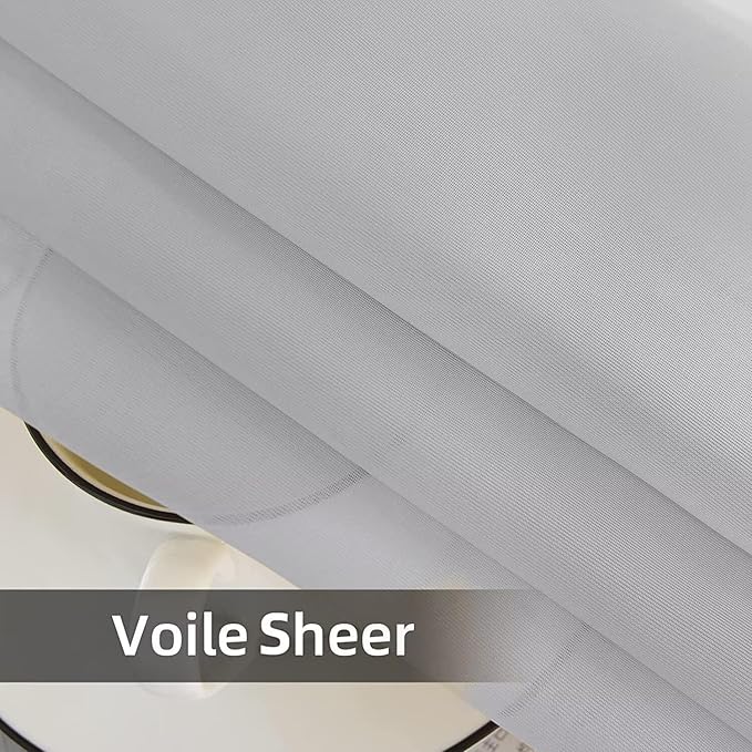 youleyar Solid Sheer Rod Pocket Curtain Voile Draperies 2 Panels White Beige Black Grey Ivory 52 Inch Width 90 Inch Long 1 Pair for Kitchen Bedroom Children Living Room Yard (Silver Grey,52Wｘ90L)
