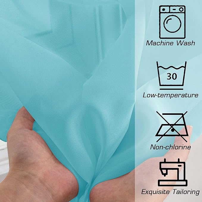 OWENIE Short Aqua Sheer Curtains 36 Inch Length 2 Panels Set, Kitchen Tiers Curtains Light Filter Rod Pocket Voile Cafe Curtain for Basement Bathroom Small Half Window, 42" W x 36" L, Aqua