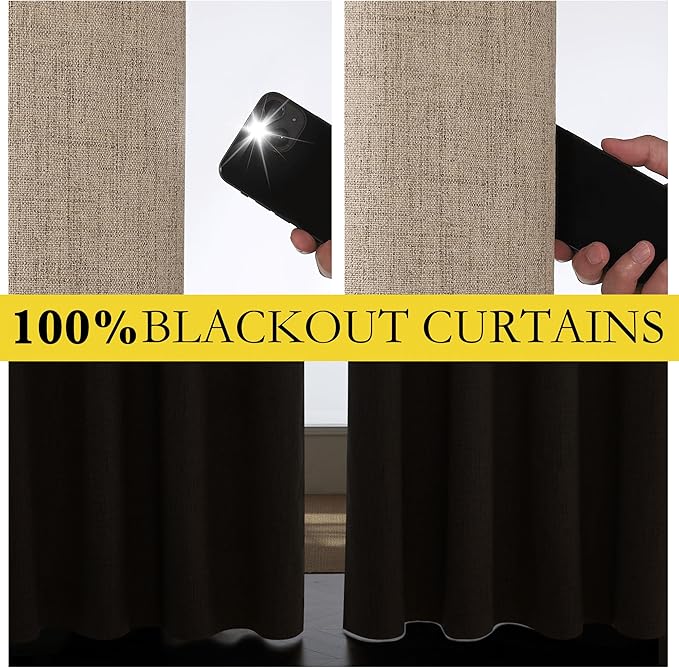 NICETOWN Burlap Vintage Open Linen Weave Flax Thermal Curtains, 100% Blackout Curtains 102" Long for Dining Room, Soundproof Window Treatment Drapes for Home Office, 62" Wide Per Panel, Set of 2