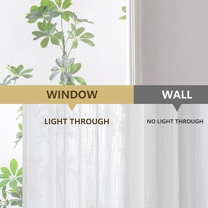 MYSKY HOME Natural French Door Curtains for Door Window 40 Inch Long Short Semi Sheer Light Filtering Curtain for Small Window Drapes Rod Pocket for Bedroom Bathroom, Beige White, 26" Wide, 2 Panels