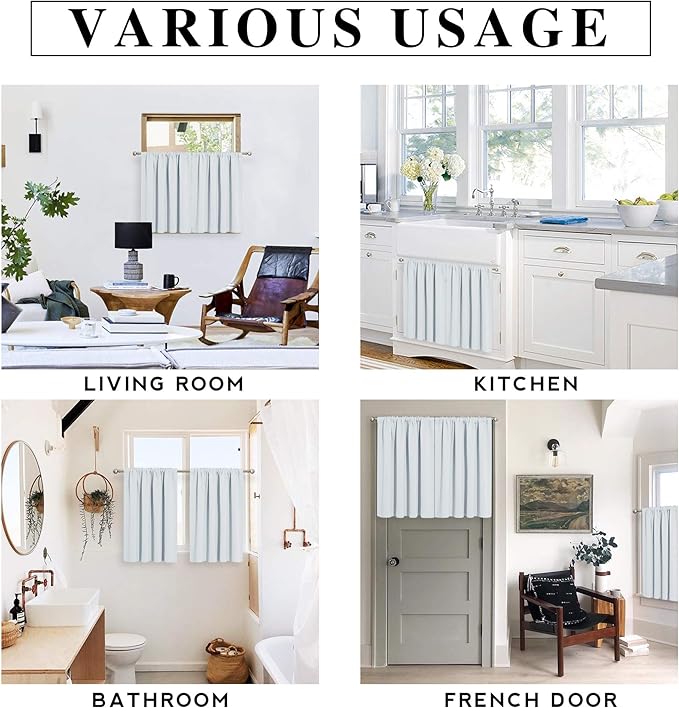 RYB HOME Cafe Curtains 24 inch Length, RV Curtains for Camper Windows, Mini Short Small Insulating Light UV Heat Blocking Privacy Half Window Tiers, Width 42 by Length 24, Greyish White, 2 Panels