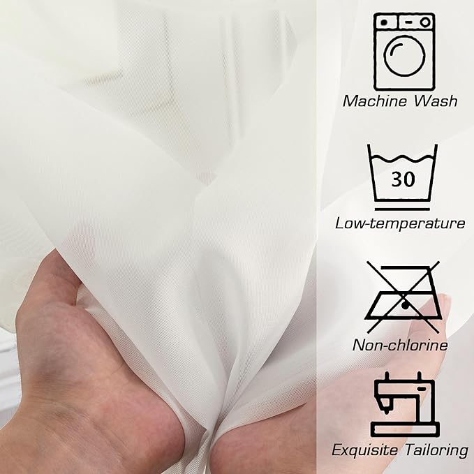 Simplebrand Ivory Sheer Curtains 90 Inches Long, Light Filtering Rod Pocket Solid Color Window Sheer Curtain Panels, Elegant Curtains & Drapes for Living Room, Bedroom 2 Panels (Ivory, 42" W x 90" L)
