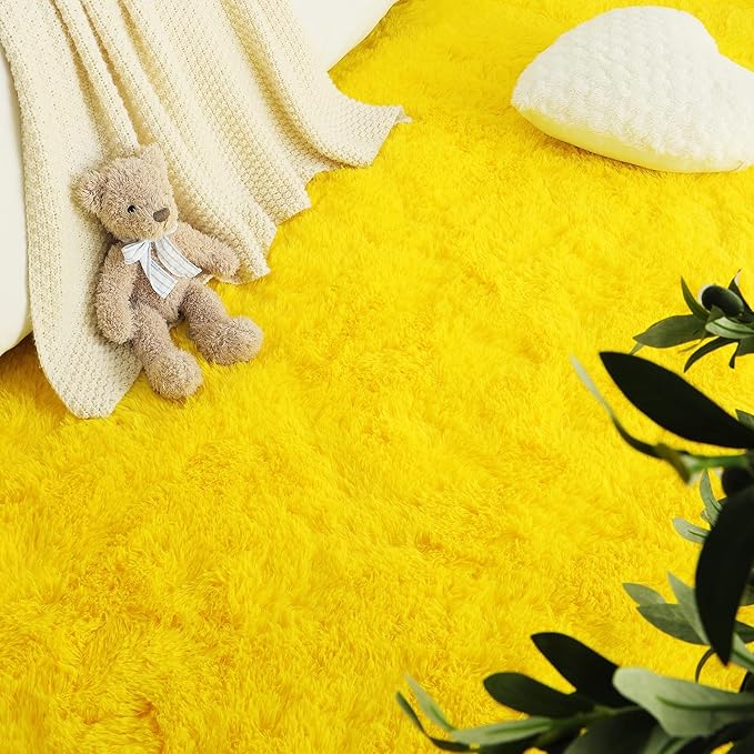 LOCHAS Ultra Soft Indoor Modern Area Rugs Fluffy Living Room Carpets for Children Bedroom Home Decor Nursery Rug,2x3 Feet, Yellow