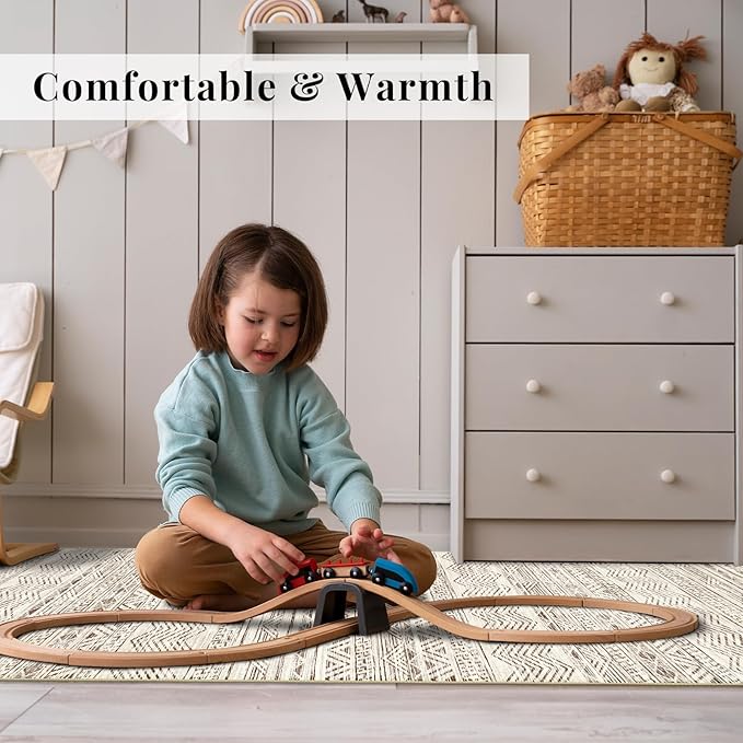 3x4 Washable Entryway Area Rug: Moroccan Small Runner Rug for Hallway Soft Modern Non Slip Door Mat with Rubber Backing Low Pile Thin Floor Carpet for Kitchen Bathroom Bedroom Indoor 3x4 Beige