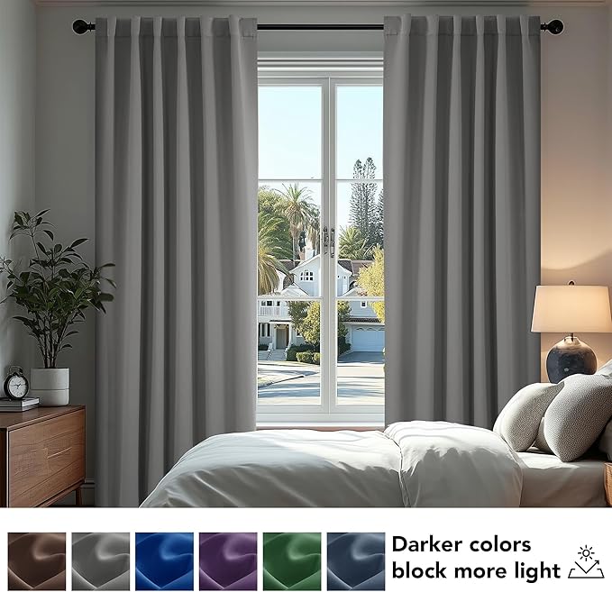 Deconovo Blackout Curtains, Thermal Insulated, W52 x L108 2 Panels, Back Tab, Machine Washable, Room-Darkening Drapes for Bedroom/Living Room Light Grey