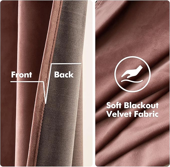 MIULEE Elegant Velvet Curtains Dusty Rose Pink Grommet Curtains Thermal Insulated Soundproof Room Darkening Blackout Curtains/Drapes for Girls & Ladys Living Room/Bedroom Decor 52 x 90 Inch 2 Panels