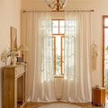 MYSKY HOME 96 Inch Length Farmhouse Semi Sheers Light Filtering Privacy Drapes for Sliding Glass Door, Bohemian Country Style Draperies with Tassel Back Tab, 50" W×96" L, Linen, 2 Panels