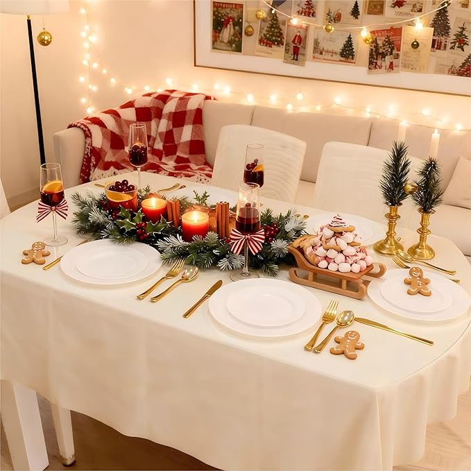 100 PCS White Plastic Plates, White Plates Disposable Include 50 Dinner Plate and 50 Dessert Plate, Heavy Duty plastic plates Perfect for Christmas Party/Holiday/Wedding