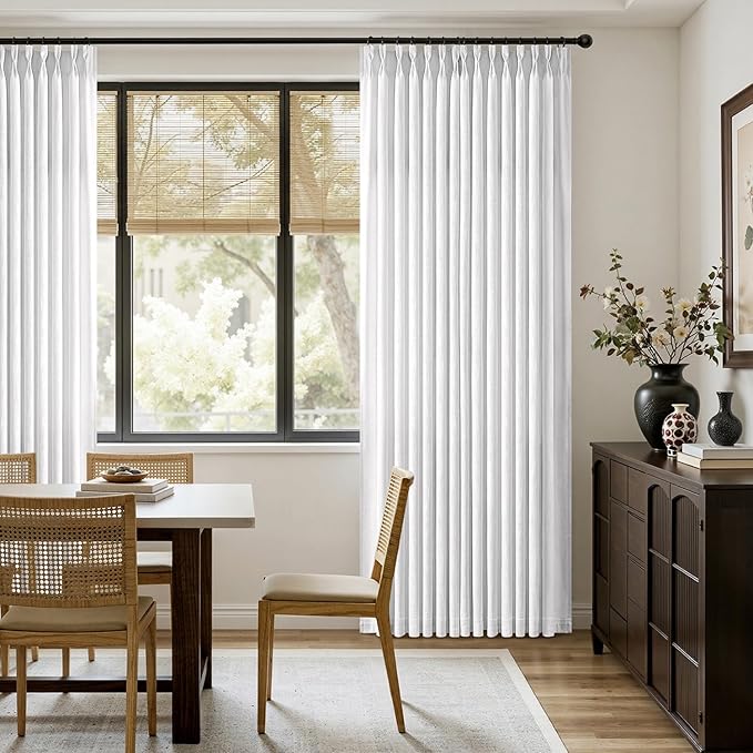 MIULEE Pinch Pleated White Thick Linen Curtains 108 Inches Long 2 Panels, Linen Texture Drapes for Living Room Bedroom Dining Room, Extra Long Light Filtering Farmhouse Foor to Ceiling Curtains