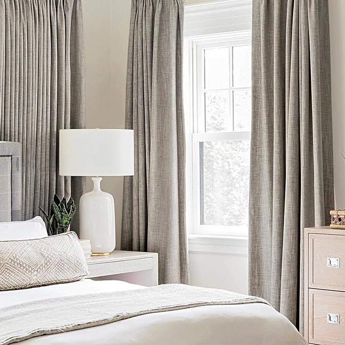 MIULEE 100% Blackout Linen Textured Curtains for Bedroom Solid Thermal Insulated Warm Taupe Grommet Room Darkening Curtains & Drapes Luxury Decor for Living Room Nursery 42 x 84 Inch (2 Panels)